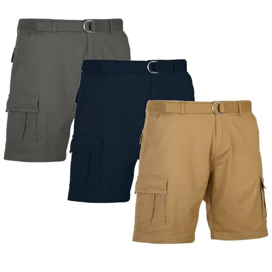 3-Pack Men's Belted Cotton Cargo Shorts 