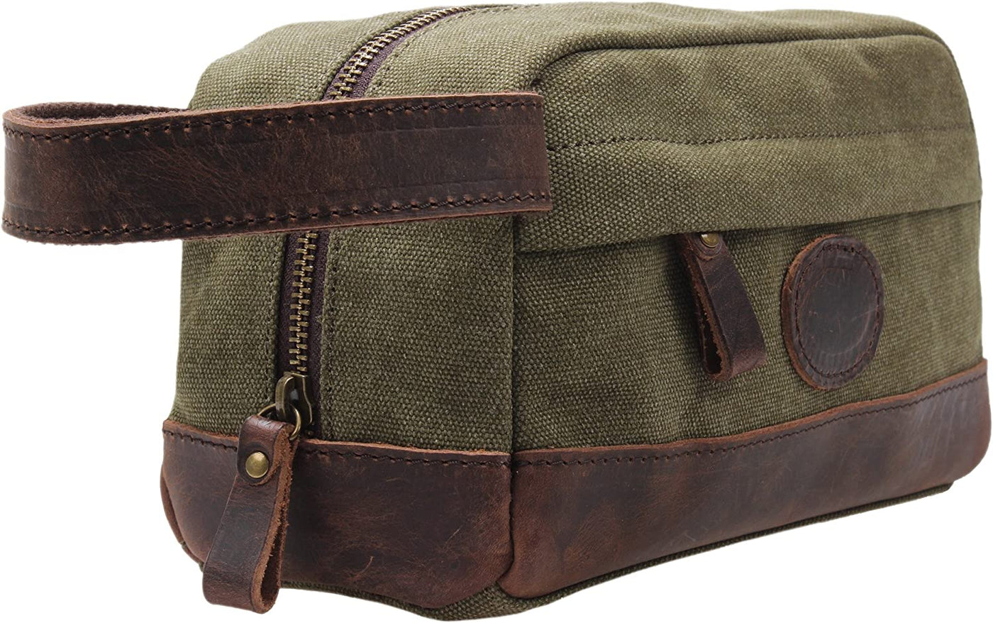Vintage Leather Canvas Travel Toiletry Bag
