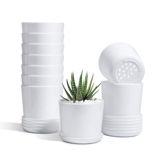 Set of 10 Four Inch White Plastic Planters 