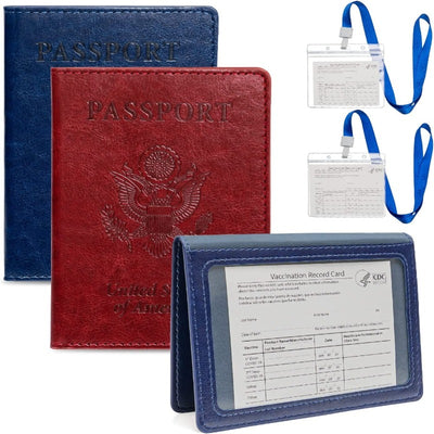 2 Pack Passport and Vaccine Card Holder Combo and Waterproof Vaccine Card Protector Waterproof