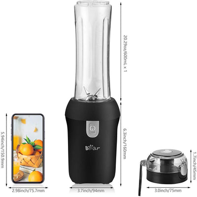 Bear Portable Personal Countertop Blender for Shakes and Smoothies, 300W Power with a 20.3 Ounces of Tritan Bpa-Free Bottle for Easy Travel, Black