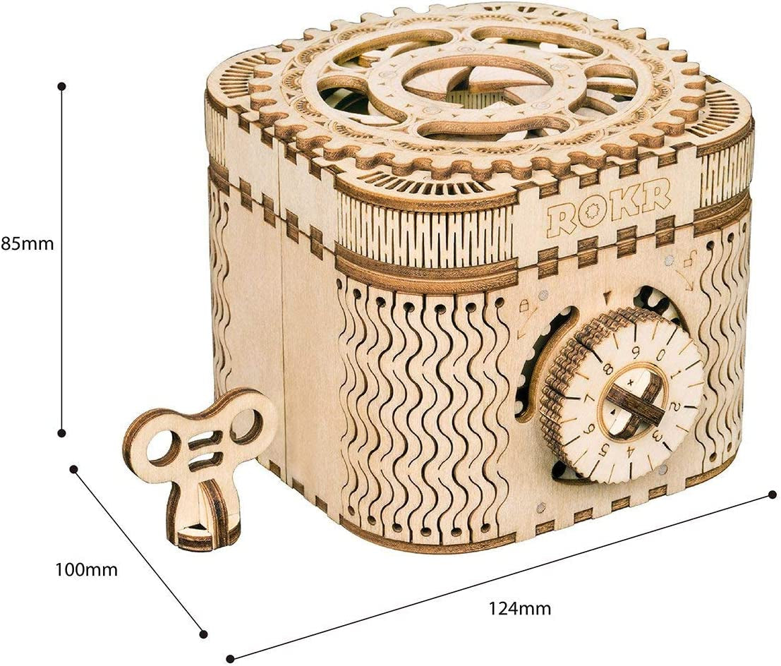 3D Wooden Puzzle Mechanical Treasure Box Model DIY Brain Teaser Projects