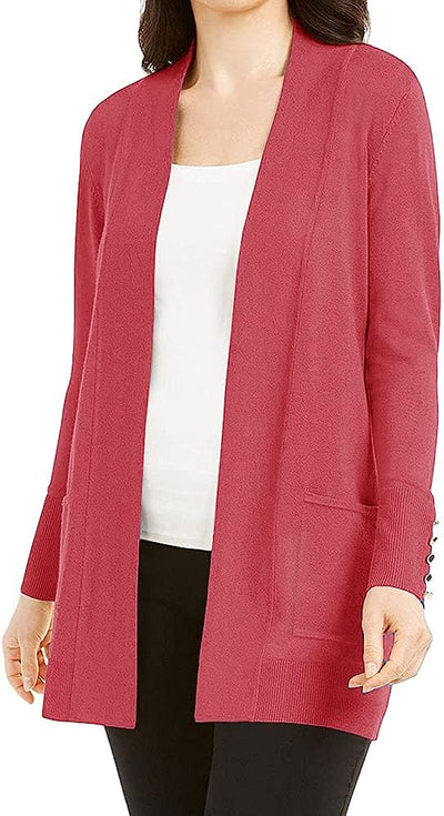 Women's Open Front Cardigan with Long Sleeves and 2 Pockets