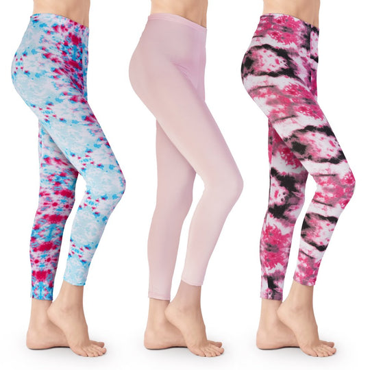 3 Pack Tie Dye Leggings - Athletic Casual Lounge and Yoga Pants Double Brushed 4-Way Stretch