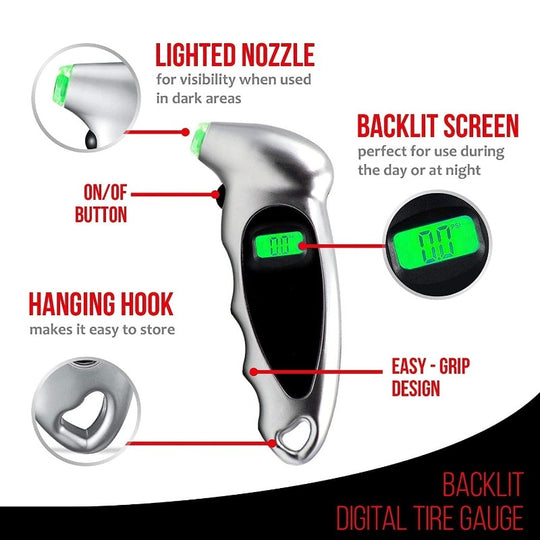 Digital Tire Pressure Gauge – Backlit Air Measurement Tool for Bikes, Cars, Trucks