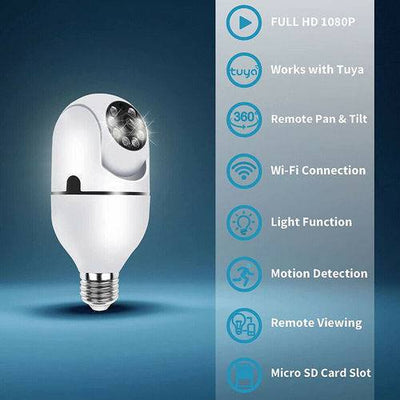 360° Light Bulb Security Camera, 2.4Ghz Smart Wireless Wifi 1080P HD Security Camera for Indoor- Outdoor with Motion Detection and Alarm Night Vision