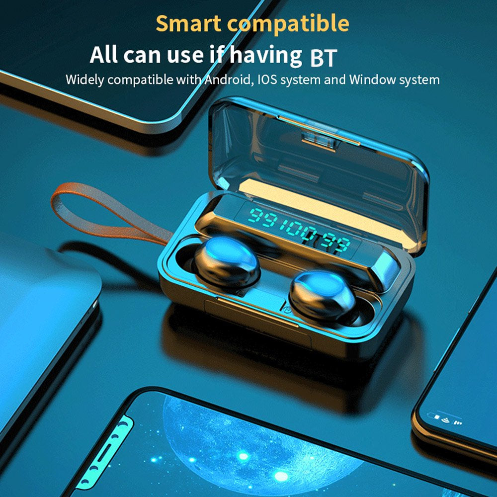 5.0 Bluetooth Wireless Earbuds Headphones with Built-In Microphone, Touch Controls, LED Digital Display, Noise Canceling 2000Mah Power Bank Case