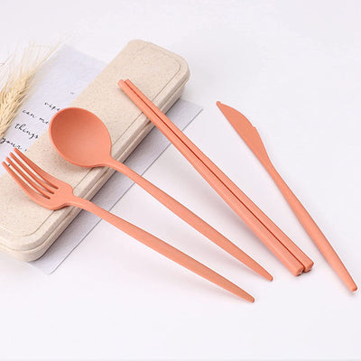 4 Sets Plastic Spoons and Forks Set Plastic Silverware, Portable Reusable Utensils Set with Case for Lunch Box, Picnic, Travel, Camping