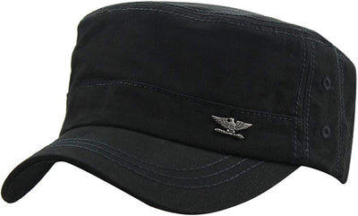 Men's Cotton Flat Top Peaked Baseball Twill Army Military Corps Hat Cap Visor