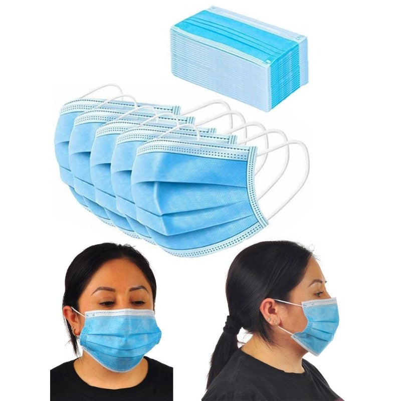 Pack of 50 Premium 3-Ply Blue  Disposable Face Masks