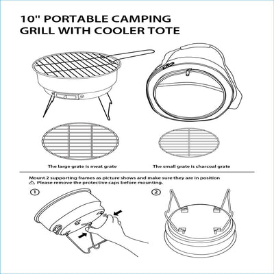 10" Portable Camping Charcoal Grill with Free Cooler Bag