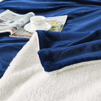Sherpa Fleece Throw Blanket, 60" x 50", Winter Warm Plush Thermal Blanket, Navy Blue