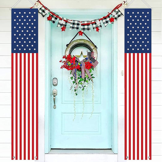 4th of July Decorations Outdoor - Hanging American Flag Banners Stars and Stripes Porch Sign -Patriotic Decor Party Supplies for July Fourth Memorial Day Independence Labor - Red White Blue (2 Pcs)