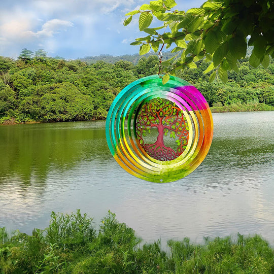  Tree of Life 6inch 3D Stainless Steel Laser Cut Metal Art Geometric Pattern Worth Gift - Hanging Wind Spinner Kinetic Yard Art Decorations - Indoor/Outdoor Décor