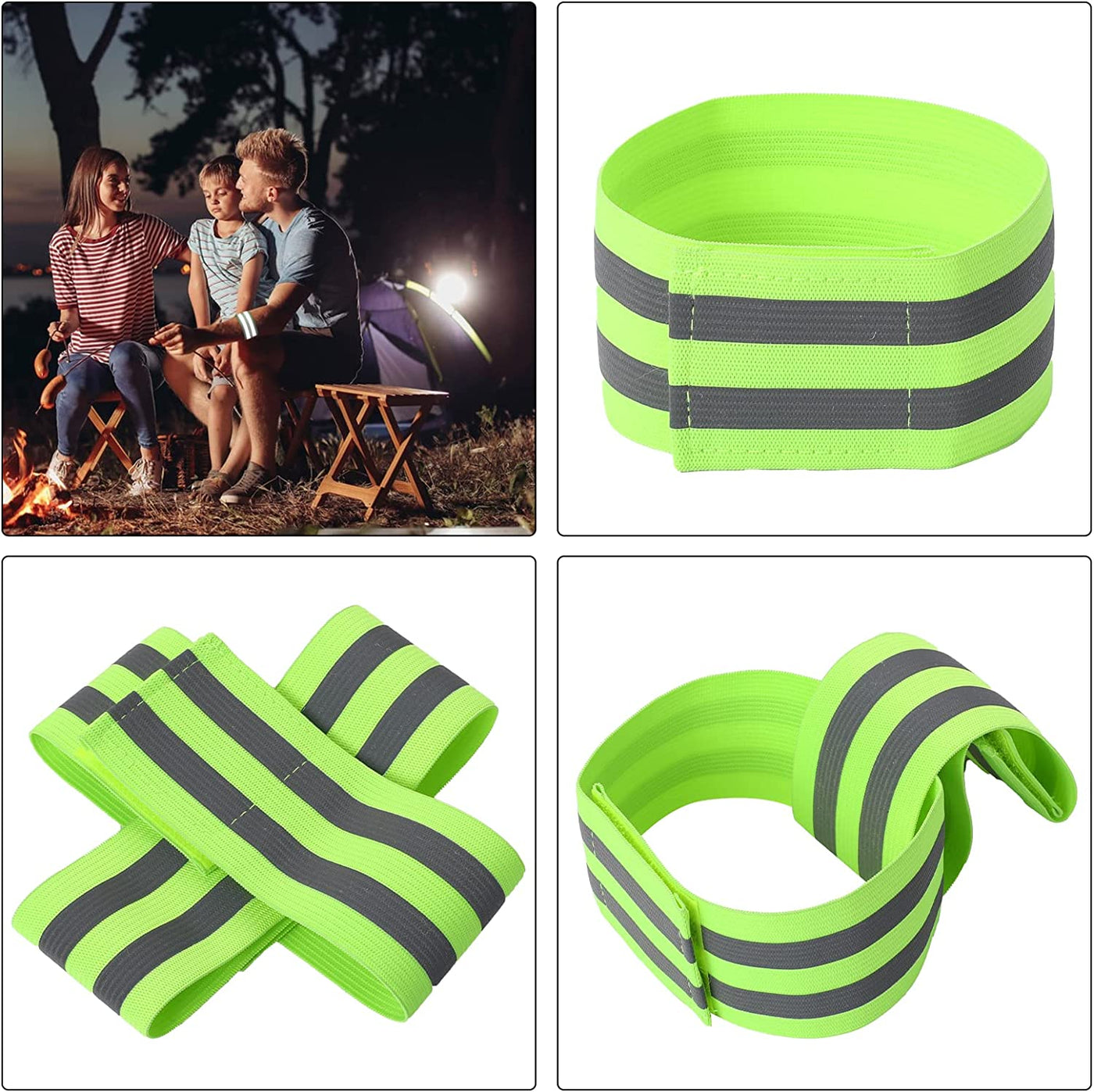 High Visibility Reflective Bands for Wrist Arm Ankle Leg, 4 Pack Adjustable Elastic Reflective Gear for Night Walking Cycling Running Jogging Outdoor Safety Reflector Straps Belt Vest Wristbands