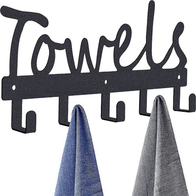 Towel Rack with 5 Hooks-Wall Mount Towel Holder Black Metal
