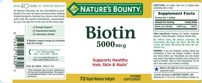 Biotin 5 mg Soft Gel Metabolism Support Supplement - 72 Capsules
