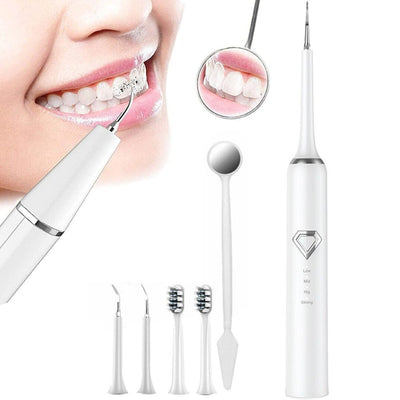 Dental Tartar Calculus Tooth Stain Remover Electric Toothbrush Kit with 4 Cleaning Heads, 4 Modes, Oral Mirror, USB Charger