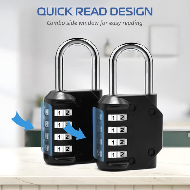 2 Pack 4 Digit Combination Lock Waterproof Resettable Padlock with Steel Cable