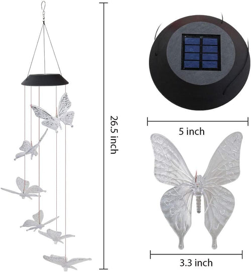 Butterfly Solar Light, Epicgadget Solar Butterfly Wind Chime Color Changing Outdoor Solar Garden Decorative Lights for Walkway Pathway Backyard Christmas Decoration Parties (Clear Wing Butterfly)