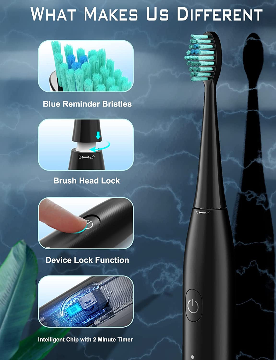 Rechargeable Sonic Electric Toothbrush with 8 Dupont Brush Heads, 5 Modes & Smart Timer, 3 Hours Fast Charge Lasts up to 60 Days