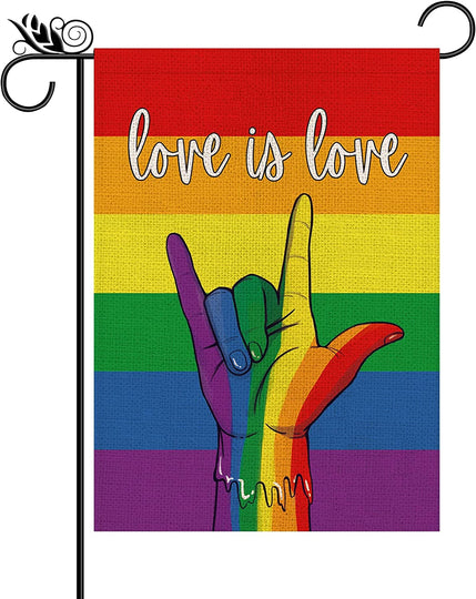 Rainbow Garden Flag Love is Love Rainbow Hand Vertical Double Sided Gay Lesbian LGBT Pansexual Flag Farmhouse Yard Outdoor Decoration 12.5 x 18 Inch