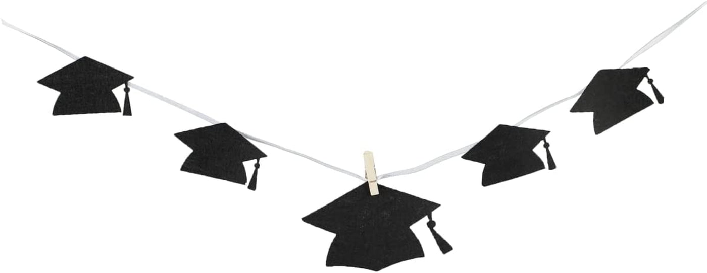 Grad Cap Photo Banner Garland with Clip,Graduation Party Decorations(Black or White Rope Random)