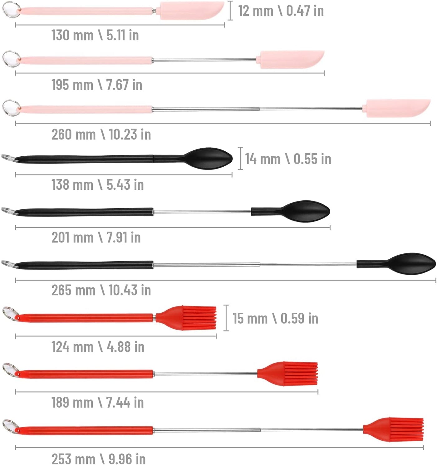 Mini Silicone Telescopic Spatula Spoon 6pcs