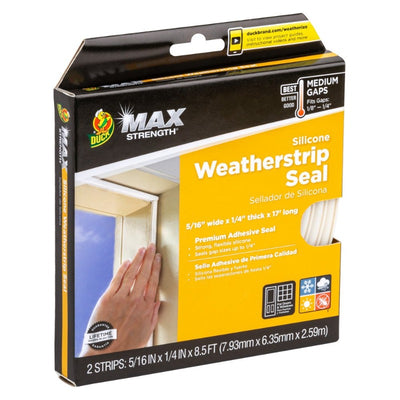 Max Strength Silicone .25" Medium Gap Weatherstrip Seal White, 2 Strips