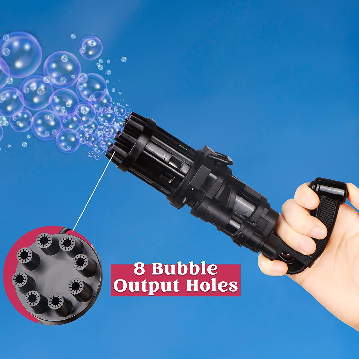 Bubble Maker with Bubble Solutions, Electric Bubble Machine Blower Toy for Kids Outdoor, 8-Hole Automatic Bubble Maker, Summer Gifts for Boys and Girls (Black)