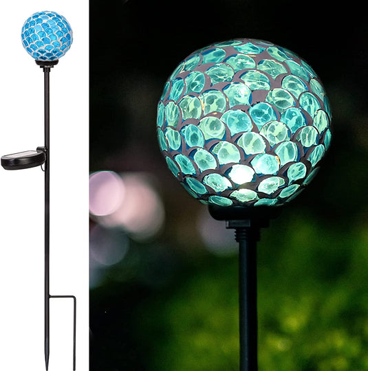 Solar Lights Outdoor Garden Decor - Mosaic Decorative Stakes Solar Powered Gazing Ball Light Landscape Solar Globe Lights for Yard Path Decoration