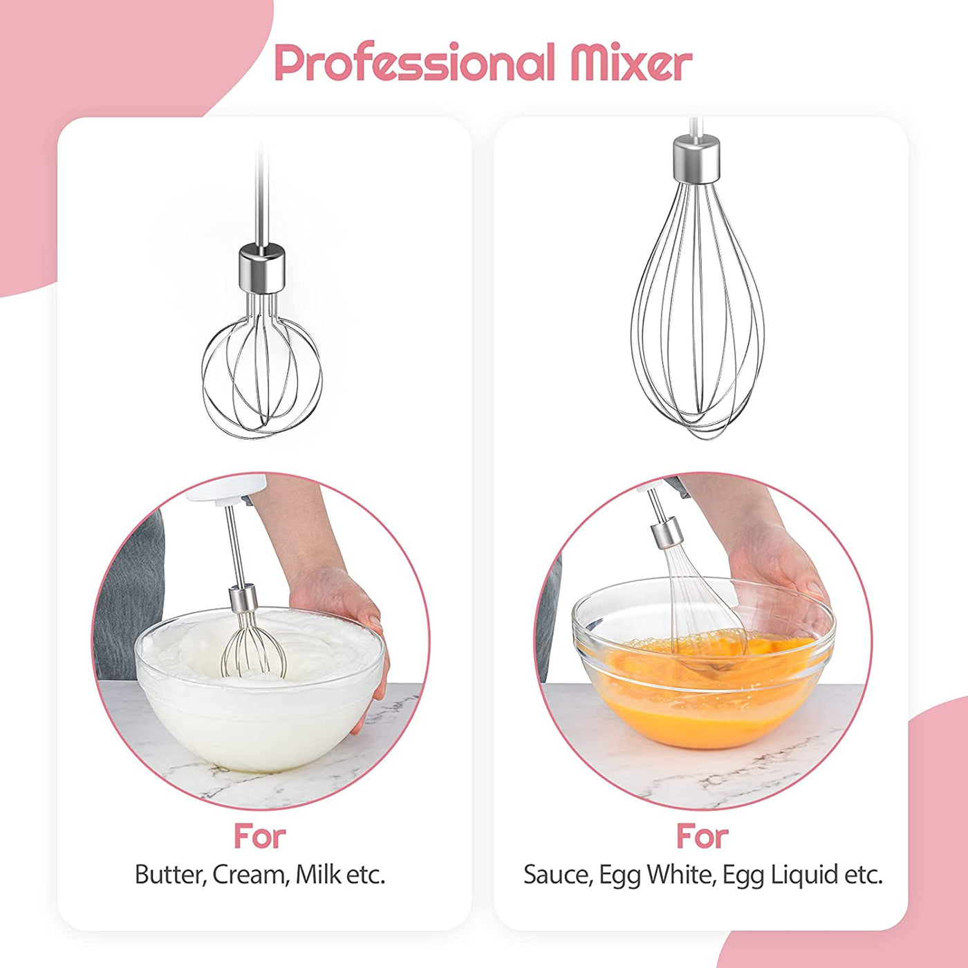  Small Electric Hand Mixer with 2 Speeds & 2 Whisks USB Rechargeable