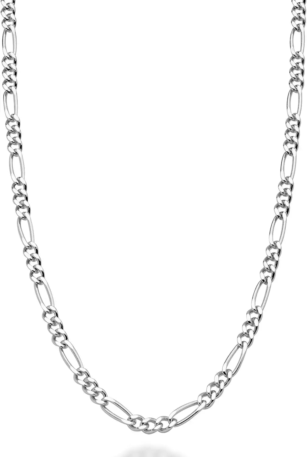 Solid 925 Sterling Silver Italian 2.3mm Diamond-Cut Figaro Link Chain Necklace