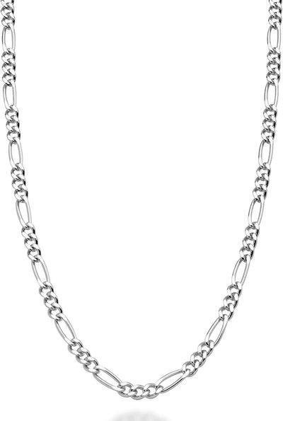 Solid 925 Sterling Silver Italian 2.3mm Diamond-Cut Figaro Link Chain Necklace