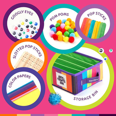 Arts & Crafts Supplies Kit with Storage Bin - Crafting Materials Box Kits for School or Gift Ages 3 to 8