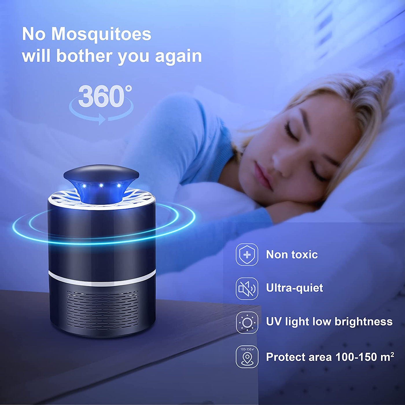 Mosquito Zapper Indoor, Insect Traps Mosquito Killer Bug 360 Degree LED and Strong Suction Fan for Bugs for Home, Kitchen, Office