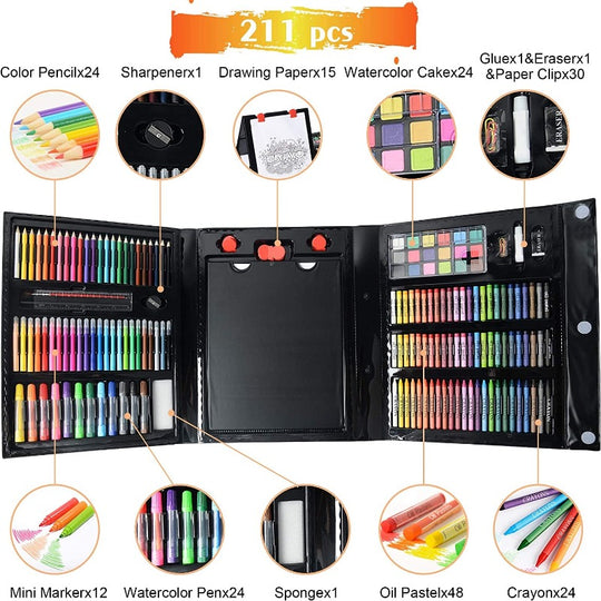 211pcs Kids Art Supply Kit with Folding Easel