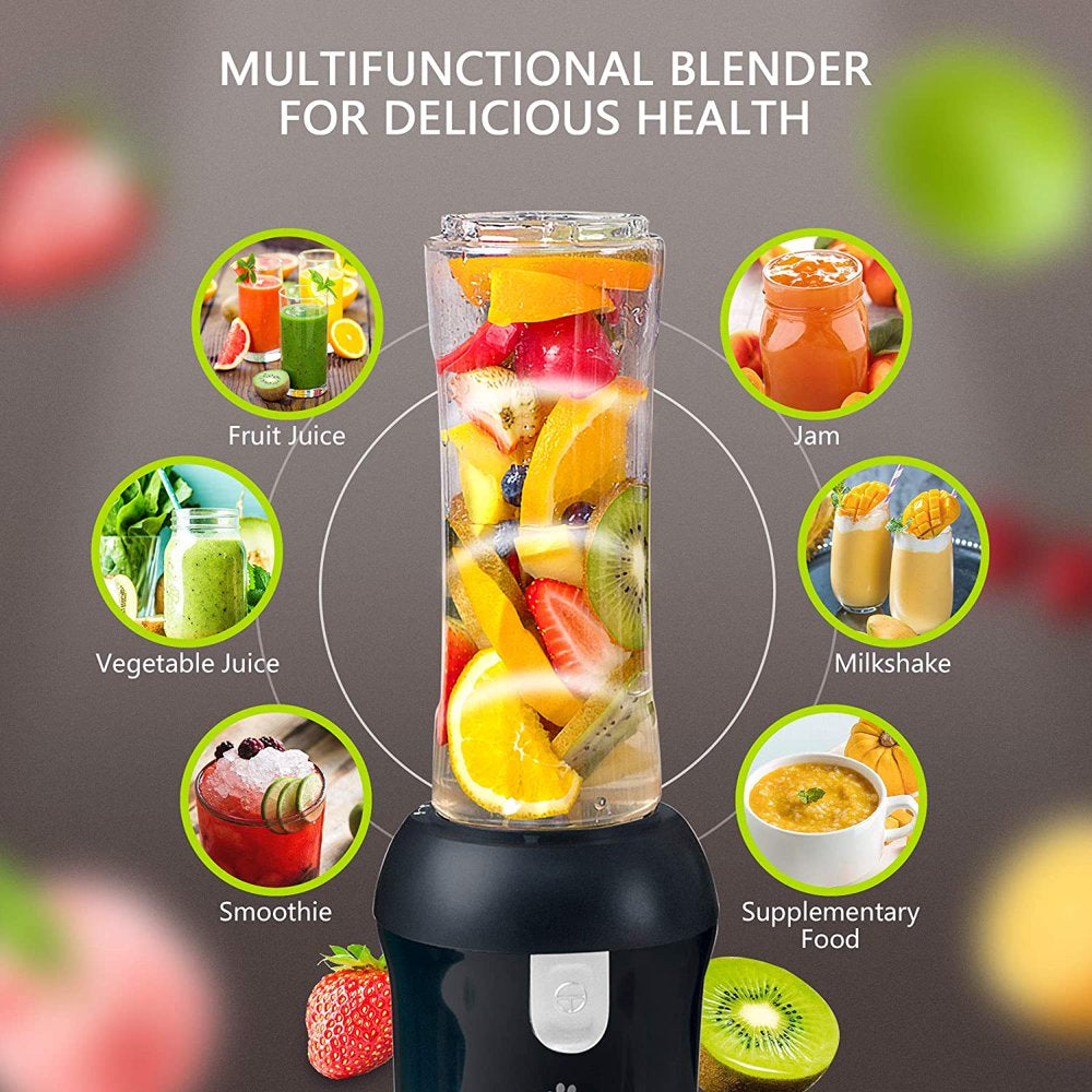 Bear Portable Personal Countertop Blender for Shakes and Smoothies, 300W Power with a 20.3 Ounces of Tritan Bpa-Free Bottle for Easy Travel, Black