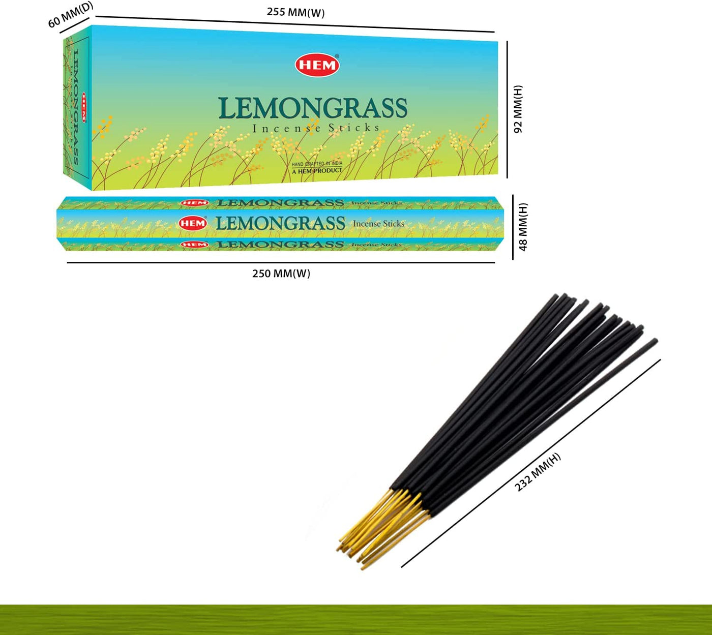 HEM Lemongrass Incense Sticks - Pack of 6 (20 Sticks Each) Scented Sticks for Relaxing & Meditation