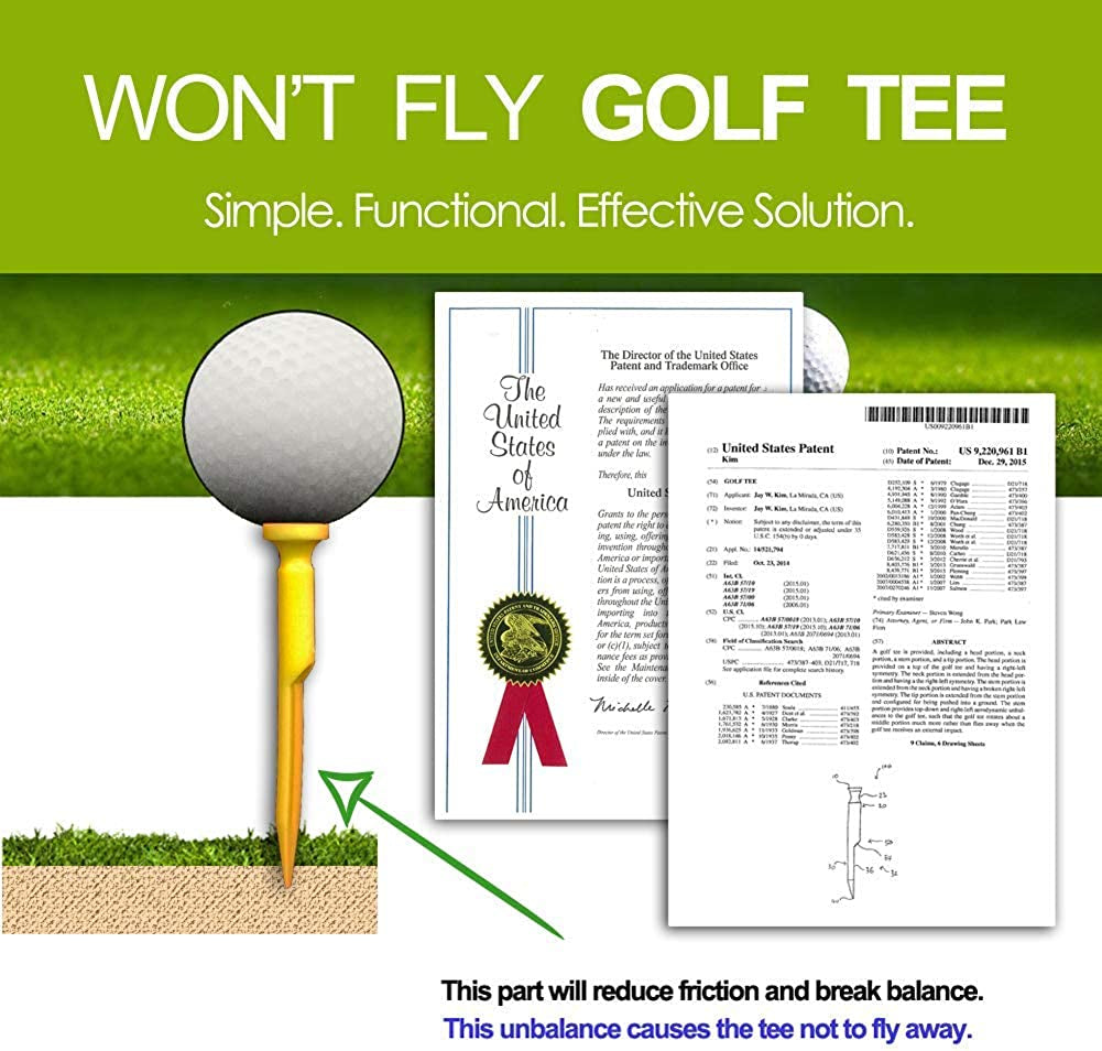 Won't Fly Golf Tee - Never Lose Another Tee 3" 1/8 High - Half Inch Wide Cup 5 Pack Yellow