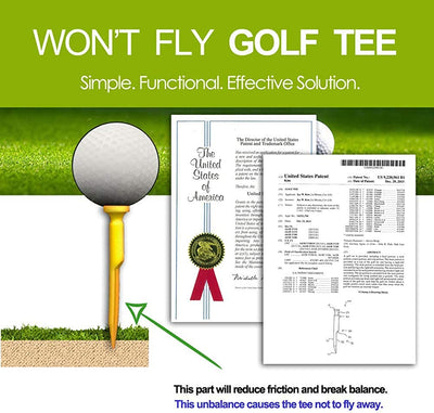 Won't Fly Golf Tee - Never Lose Another Tee 3" 1/8 High - Half Inch Wide Cup 5 Pack Yellow