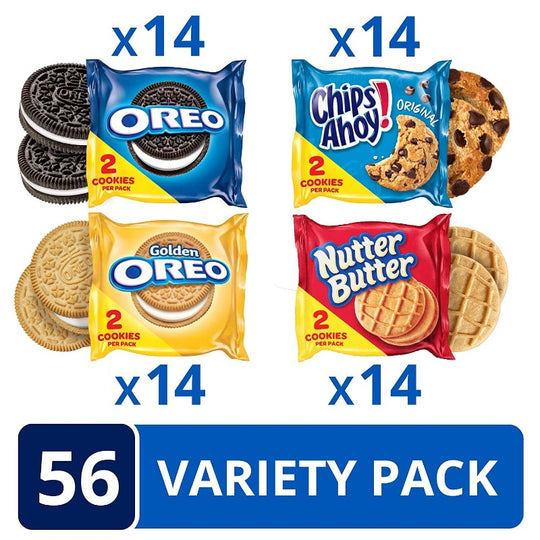 Oreos, Chips Ahoy & Nutter Butter Cookie Snacks Variety Pack, School Lunch Box Snacks, 56 Snack Packs (2 Cookies Per Pack)