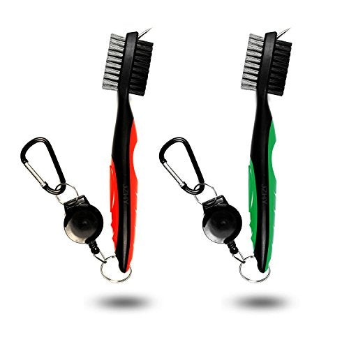 2 Pack: Lightweight Retractable Golf Club Brush with Aluminum Zip-Line Carabiner