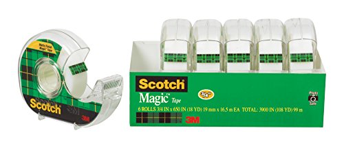Scotch Magic Tape and Refillable Dispenser, 3/4 x 650 Inches, 6-Pack (6122)