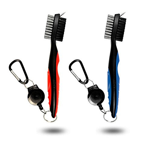 2 Pack: Lightweight Retractable Golf Club Brush with Aluminum Zip-Line Carabiner