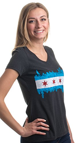 Ann Arbor T-shirt Co. Chicago City Flag Skyline | Vintage Retro Triblend V-Neck Shirt Top For Women