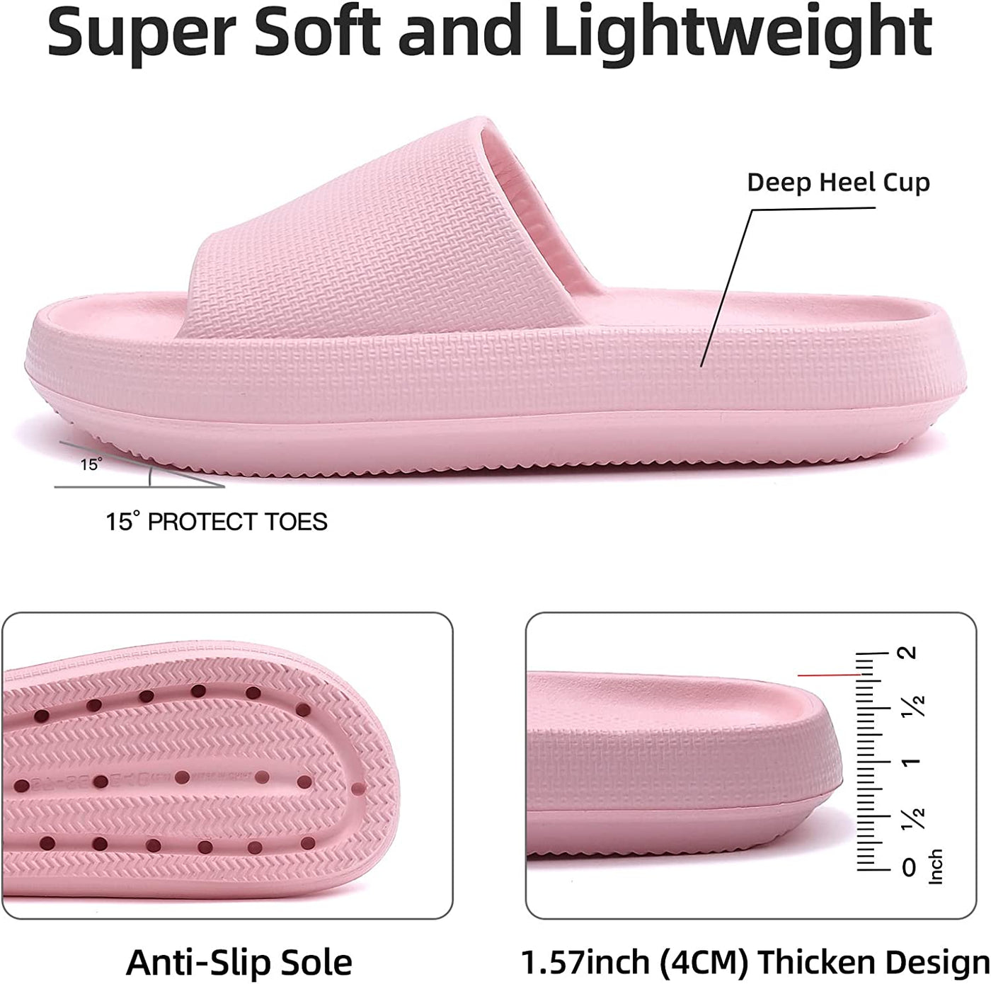 Pillow Slippers for Women and Men Thick Sole Cloud Bathroom Slippers Non-slip Quick Drying Spa Slippers Sandal Indoor & Outdoor