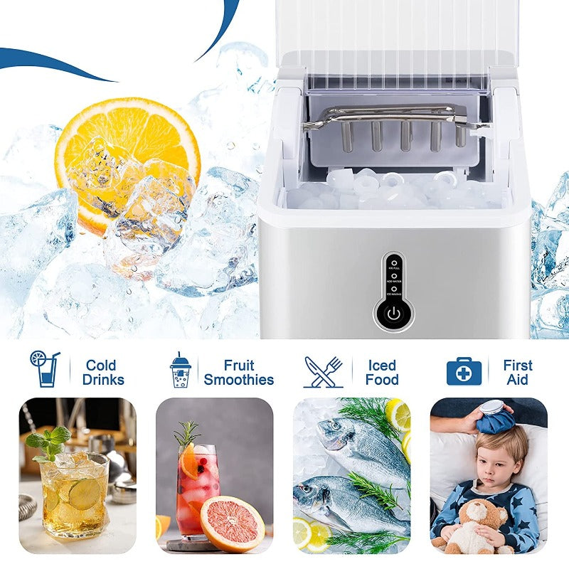 Efficient Easy Carry Countertop Ice Maker, Self-Cleaning Ice Maker with Ice Scoop & Basket