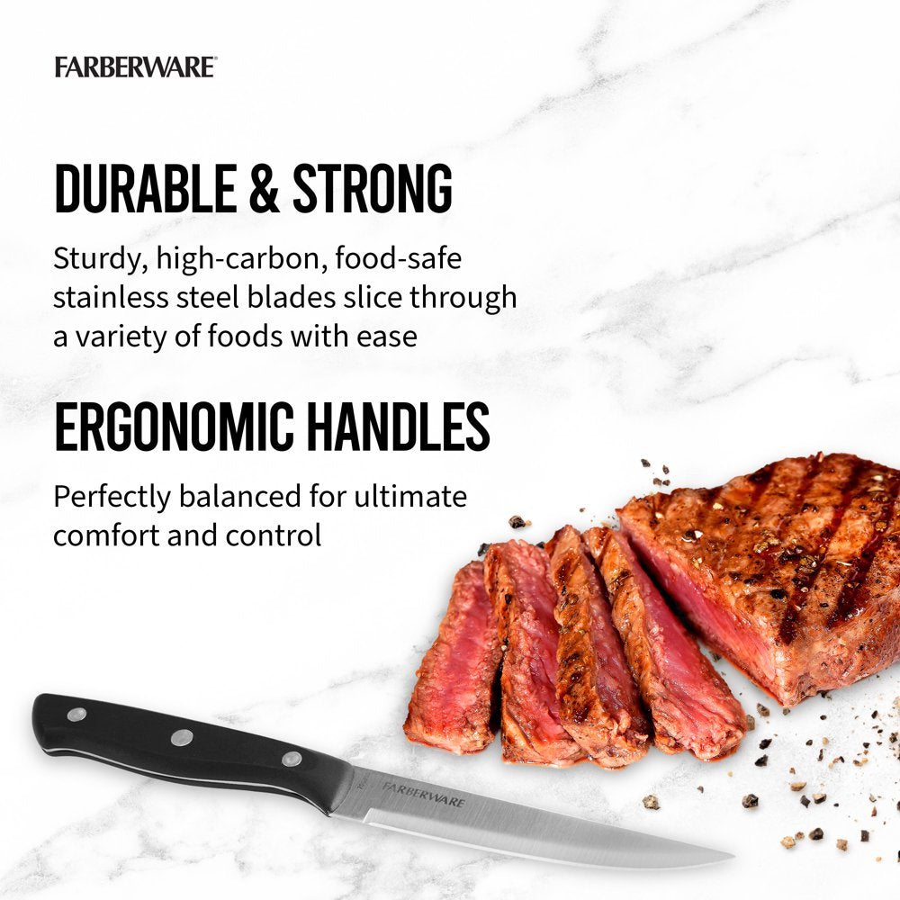 Farberware Classic Set of 4 4.5-Inch Full Tang Triple Riveted Steak Knife with Black Handle