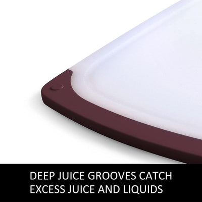 Farberware Non Slip Plastic Cutting Board Set with Juice Grooves, 3-Piece, Maroon